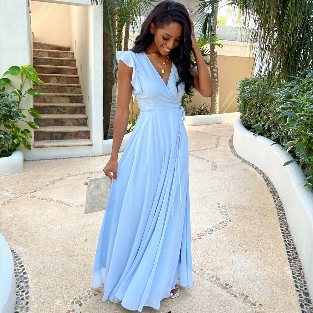 Pink Lily Sweet Magnolias Blue Wrap Maxi Dress